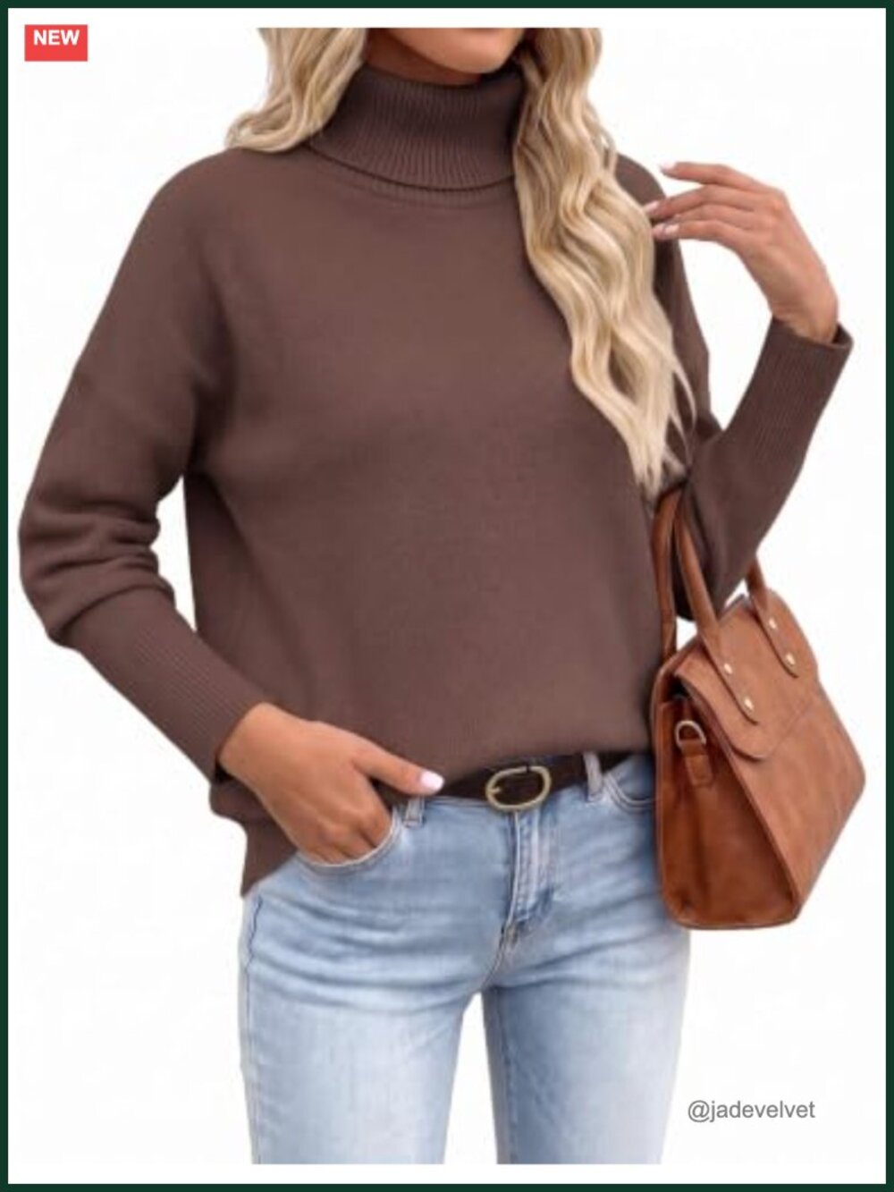 Turtleneck Sweater Long Sleeve Loose Fit Pullover Ribbed Knit Cozy